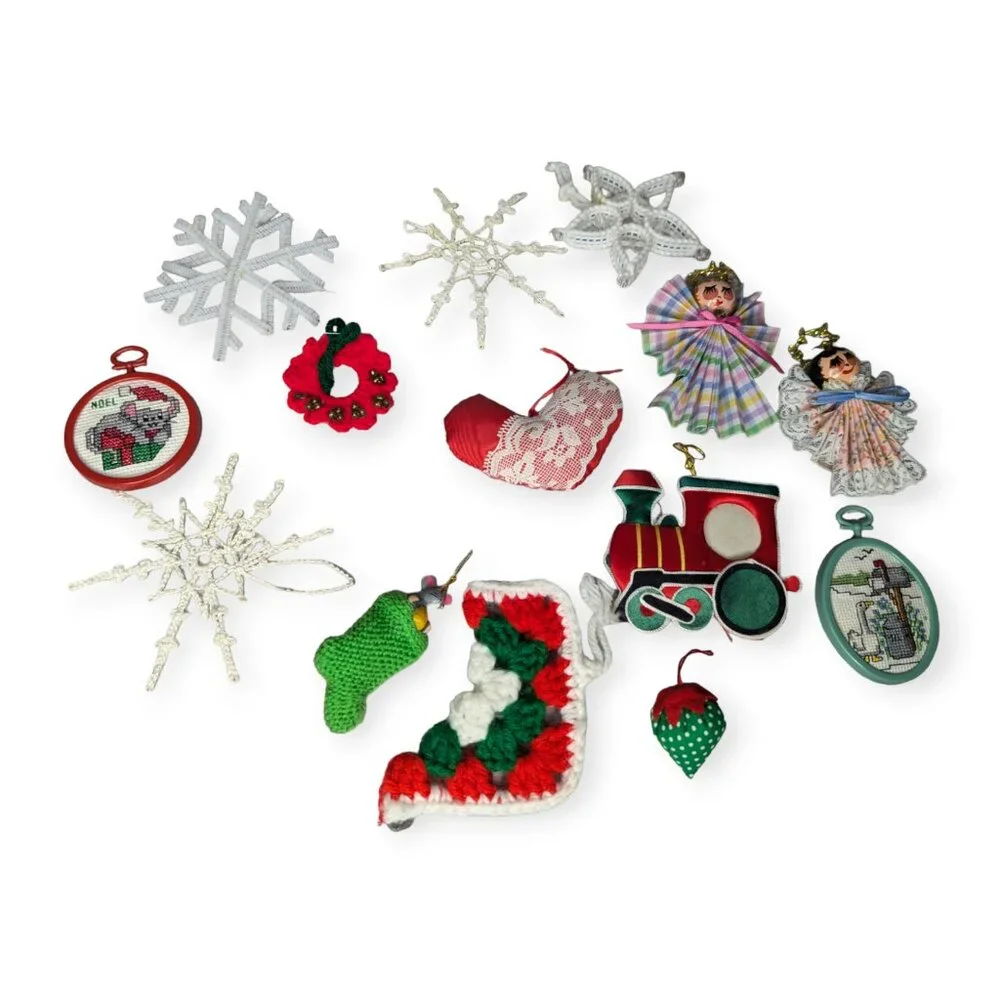 Vintage Group of 14 Ornament Some Hand Made